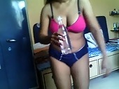 NRI girl in pink bra and blue panty online cam performance